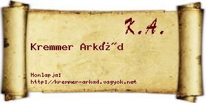 Kremmer Arkád névjegykártya